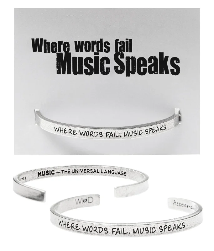 Beaded bracelets for yoga and meditation-Where Words Fail Music Speaks Quotable Cuff Bracelet