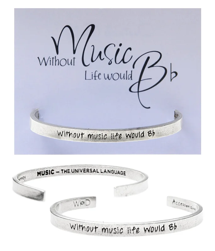 Custom charm bracelets with initials-Without Music Life Would B Flat Quotable Cuff Bracelet