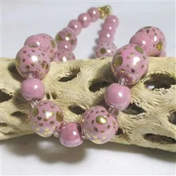 pendant necklace with gemstone-Luxurious Pink Kazuri Beaded  Necklace Fair Trade Beads