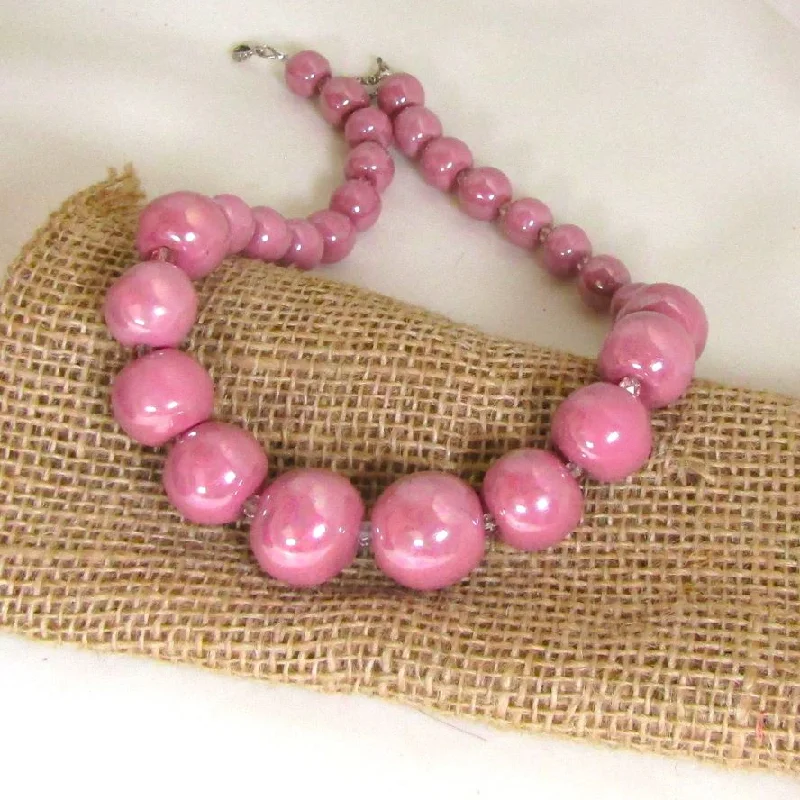 delicate moonstone necklace-Kazuri Handmade Beaded Necklace Pink Classic Fair Trade