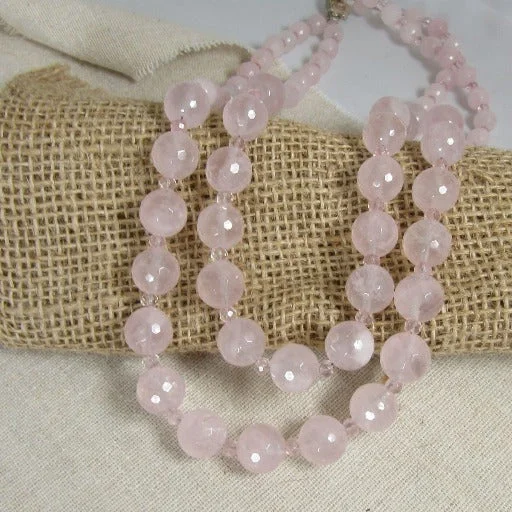 crystal pendant necklace for healing-Double Strand Rose Quartz Necklace