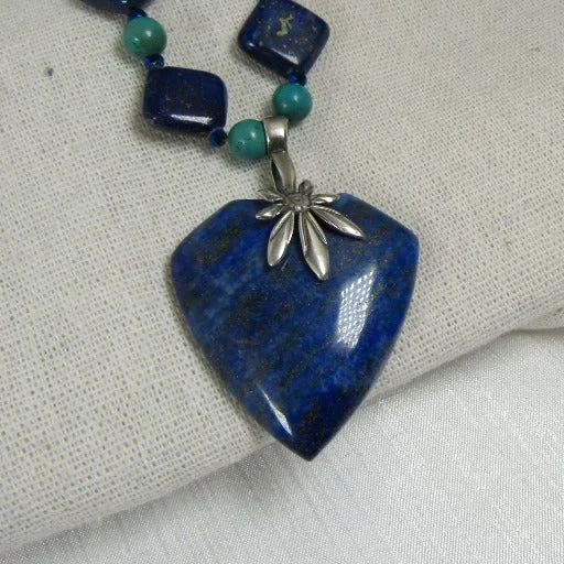 personalized heart pendant necklace-Turquoise $ Gemstone Necklace with  a Lapis Lazuli Pendant