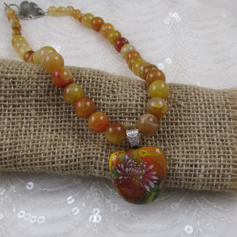 elegant crystal necklace for brides-Orange Gemstone Necklace Handmade Pendant