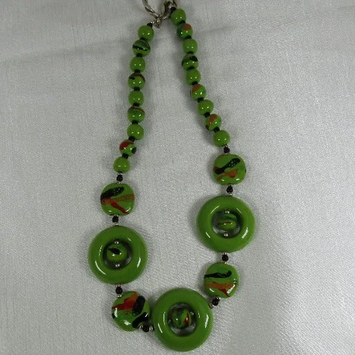 vintage pearl pendant necklace-Handmade Apple Green Kazuri Necklace Fair Trade Beads