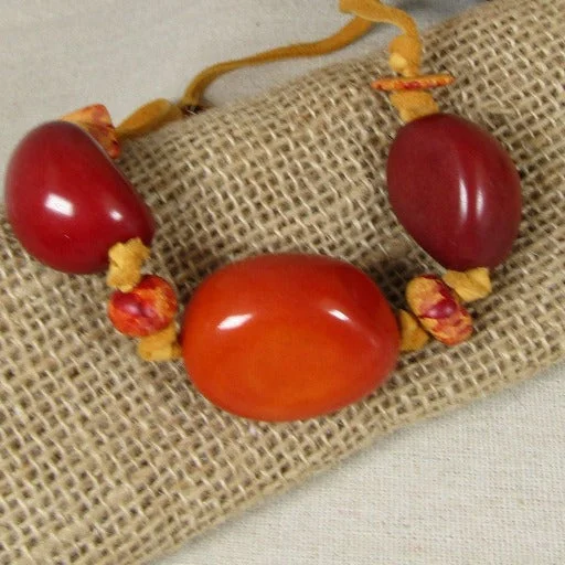 personalized charm necklace for women-Chunky Eco-friendly Tagua Nut Necklace Big bold Orange Neck Wear