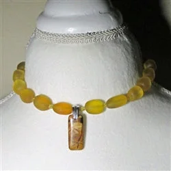 turquoise pendant necklace for men-Golden Amber Sea Glass Necklace with Red Creek Jasper Pendant