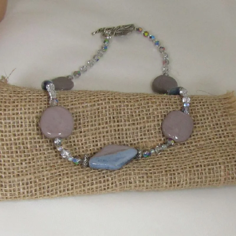 natural stone necklace for women-Classic Fair Trade Grey and Teal Kazuri Necklace