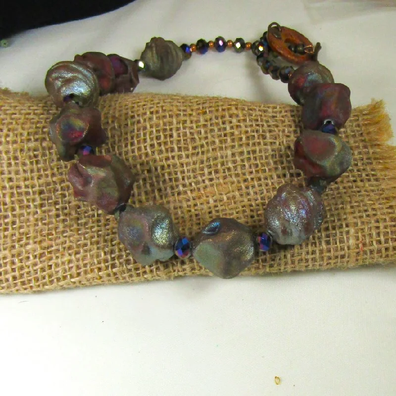 birthstone necklace with charm for moms-Rust Raku Handmade Artisan Bead Necklace