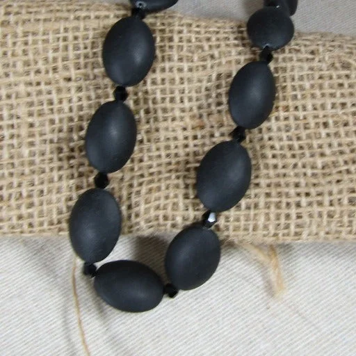 custom gemstone necklace for women-Black Sea Glass Bead Necklace Jewelry Handmade