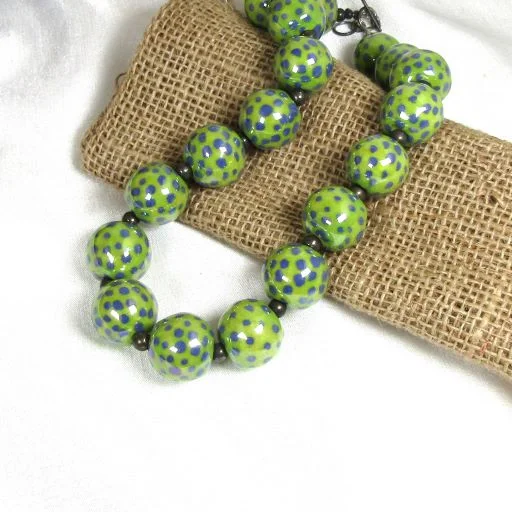 crystal gemstone necklace for healing-Green Bead Necklace Bold Handmade Kazuri Bead Necklace