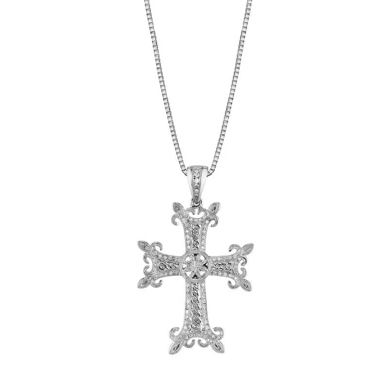 luxury chain necklace for women-14K White Gold Diamond Cross Necklace