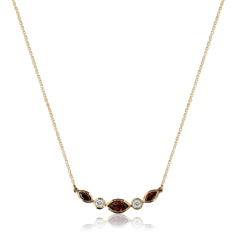 diamond pendant necklace for men-14K Yellow gold necklace with garnet and diamonds