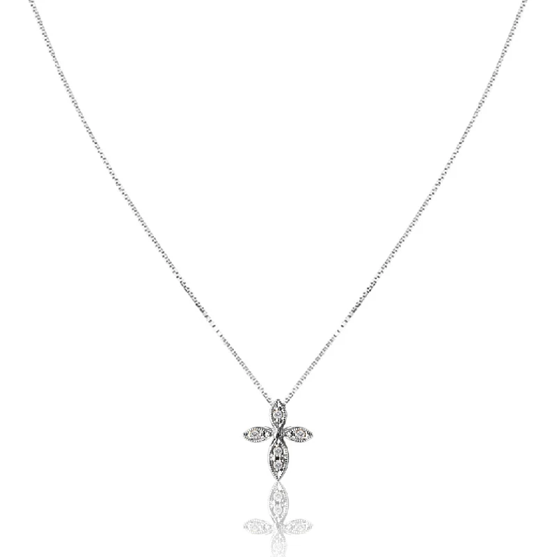 romantic couple’s name necklace-14K White gold cross necklace with diamonds