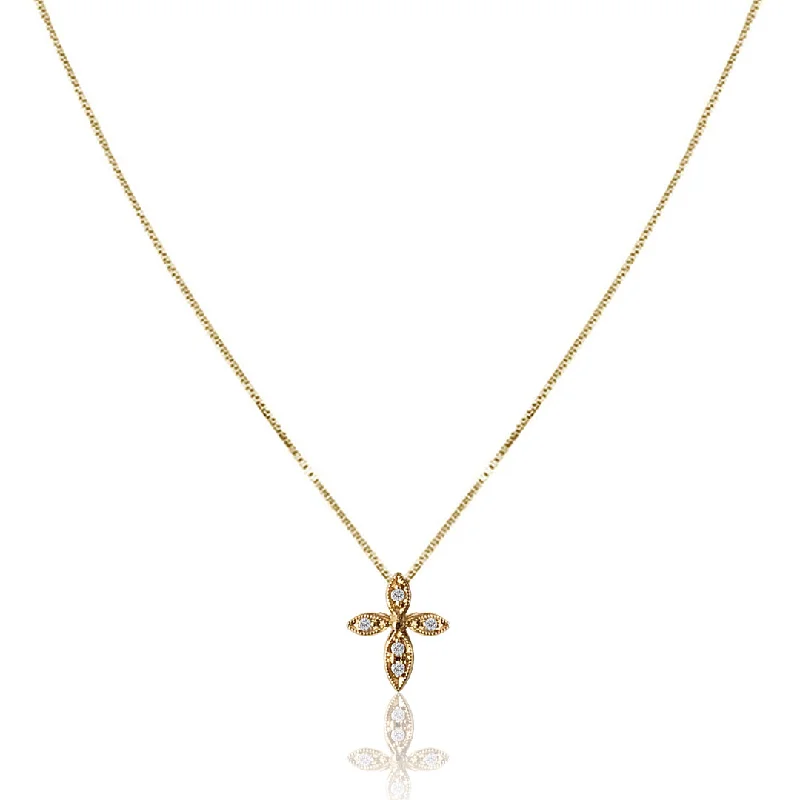 unique gemstone necklace for gifts-14K Yellow gold cross necklace with diamonds