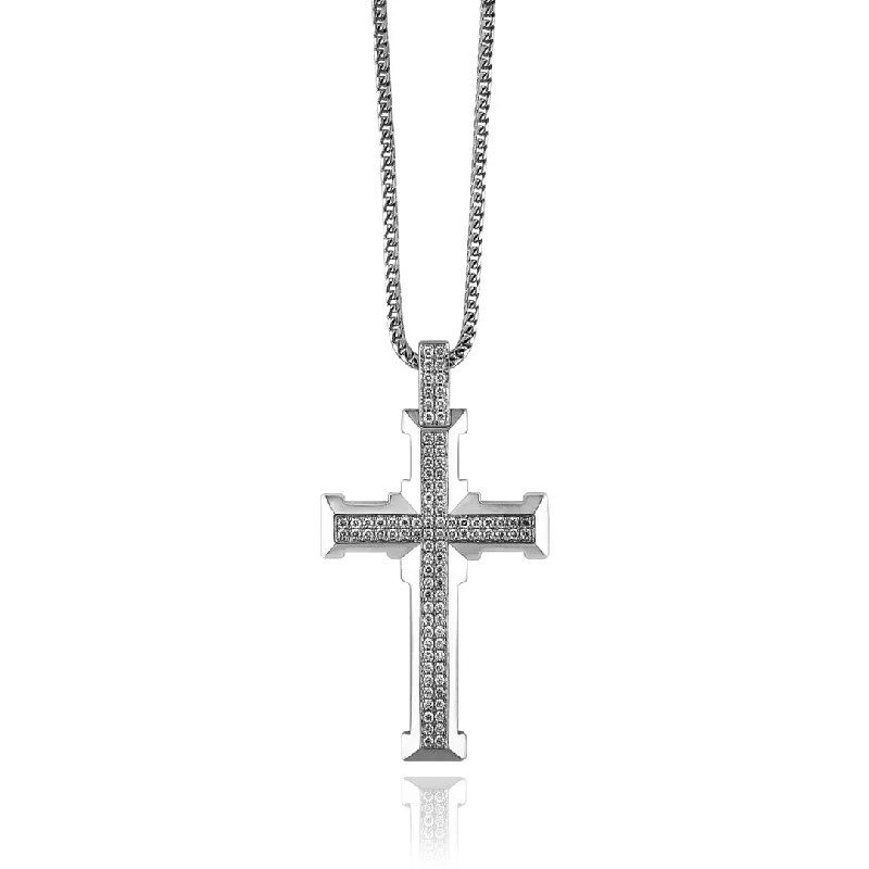 star pendant necklace for girls-14K White Gold Cross Necklace with Diamonds