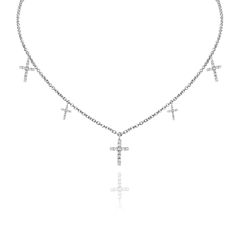 elegant gold coin necklace-14K White gold cross necklace with diamonds