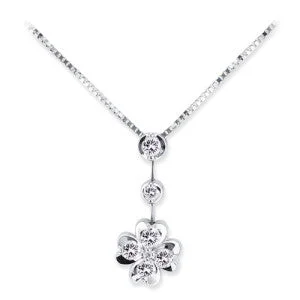 elegant diamond necklace for brides-18K White Gold Flower Necklace With Diamonds