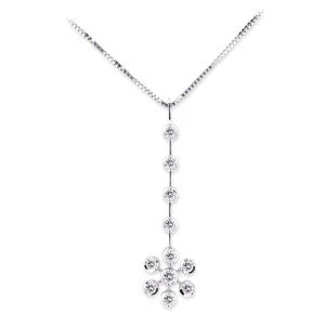 engraved silver necklace for men-18K White Gold Flower Necklace With Diamonds