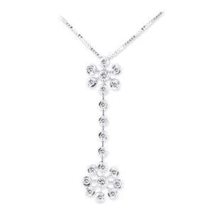 hand-crafted gold necklace for women-18K White Gold Flower Necklace With Diamonds