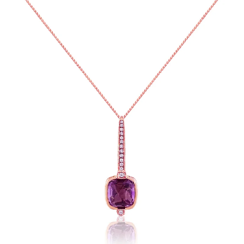 sterling silver rope chain necklace-18K Rose gold necklace with diamonds and amethyst