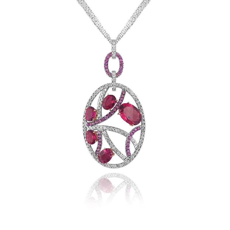 chain link necklace for men-18K White gold diamond necklace with sapphire and tourmaline