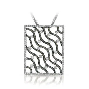 charm necklace with multiple pendants-18K White Gold Square Necklace With Diamonds