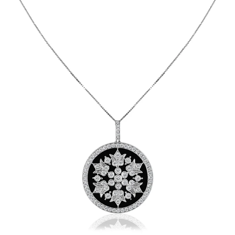 minimalist silver chain necklace-18K white gold onyx medallion with diamonds