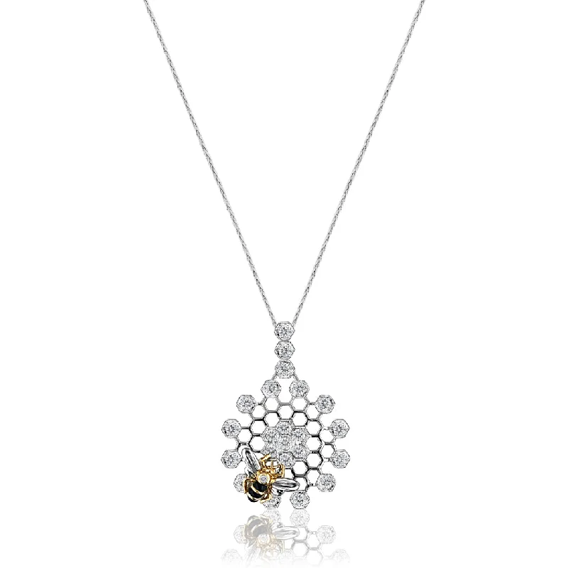 natural stone necklace for women-18K Two Tone Honeycomb Necklace With Diamonds And Black Agate