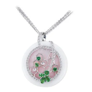 unique pendant necklace for men-18K Two Tone Diamond Necklace With Tsavorite Rose Quartz And White Agate