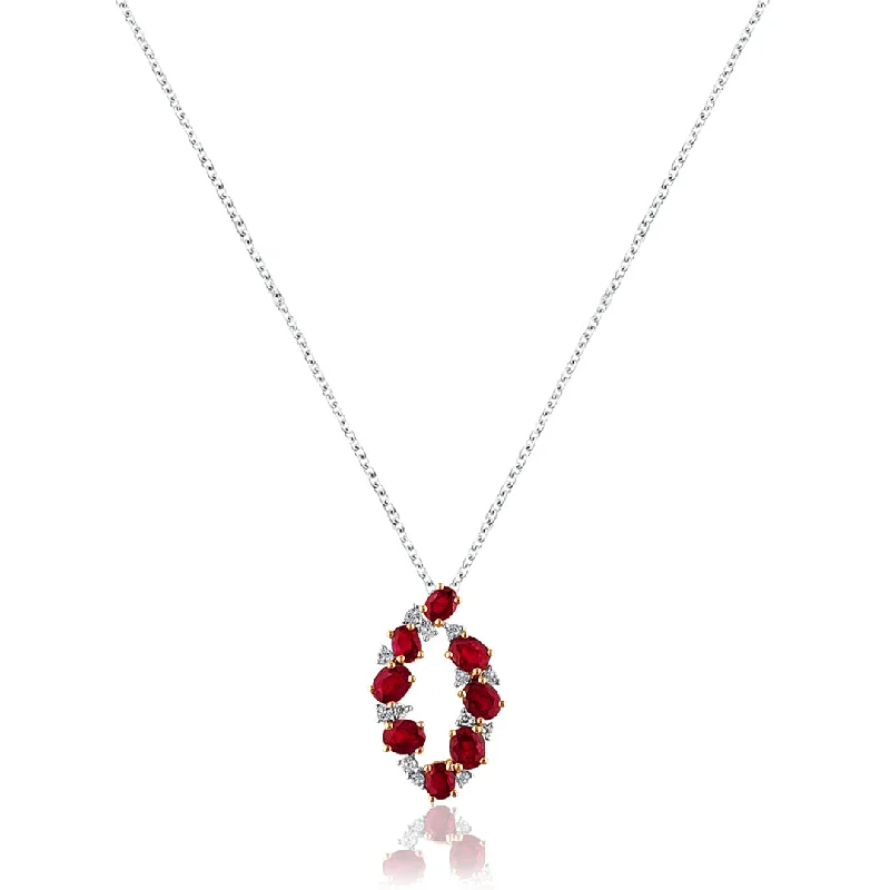 diamond choker necklace for women-18K White gold necklace with diamonds and ruby