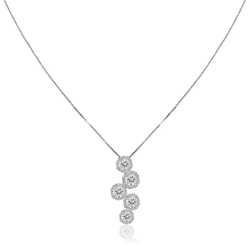 gemstone drop necklace for women-18K White gold halo diamond necklace