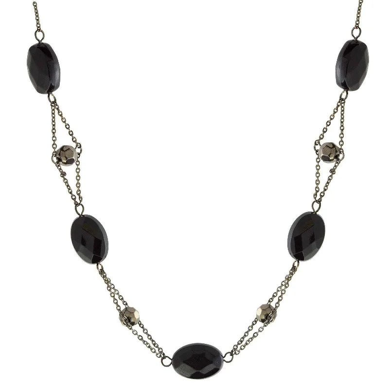 silver infinity knot necklace-1928 Jewelry Black Trapeze Hematite Crystal Oval Beaded Necklace