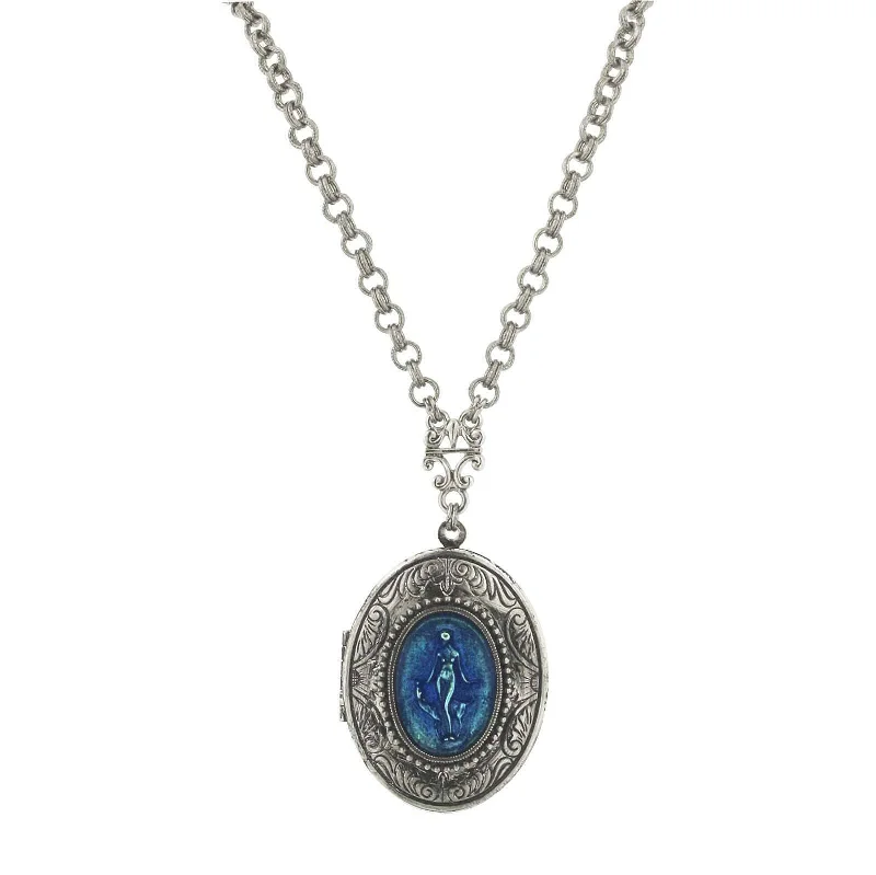 beaded necklace for women’s fashion-1928 Jewelry Montana Blue Roman Goddess Locket Necklace 32"