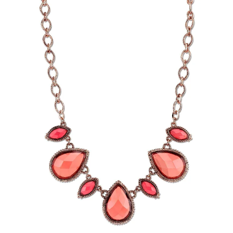 opal pendant necklace for women-2028 Jewelry Pink-Orange And Raspberry Color Collar Necklace 16" + 3" Extender