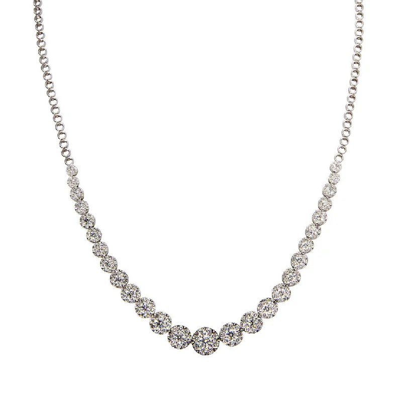 custom photo necklace for her-6ct Graduated Diamond Cluster 14K White Gold Tennis Necklace