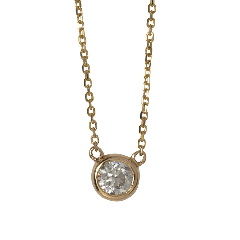 simple gold pendant necklace for layering-.75ct Diamond Solitaire Bezel 14K Yellow Gold Necklace