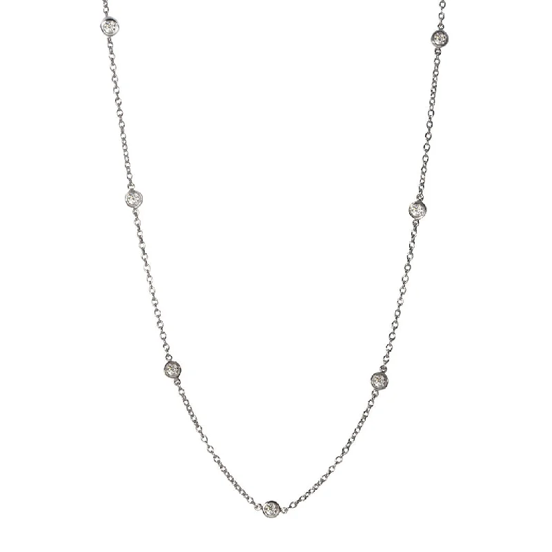 long tassel necklace for women-.80ct Diamond by the Yard 14 Station 14K White Gold Necklace