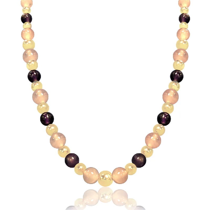 celestial star necklace for women-14K Yellow gold beaded necklace with amethyst and rose quartz