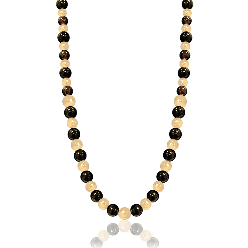 handmade leather pendant necklace-14K Yellow gold beaded necklace with onyx and garnet