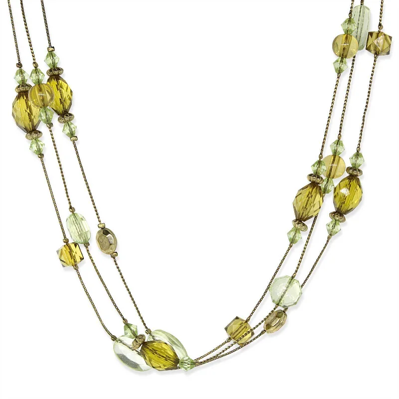 geometric gold necklace for women-1928 Jewelry Brass Olivine Multi-Row Strandage Necklace 16" + 3" Extender