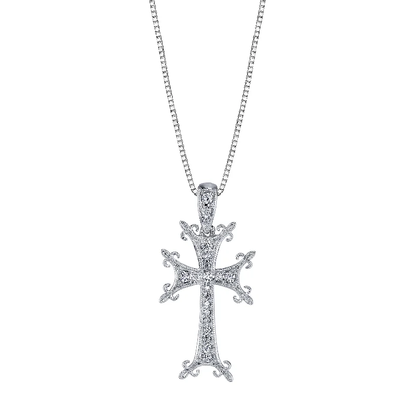 silver nameplate necklace for women-14K White Gold Diamond Cross Necklace