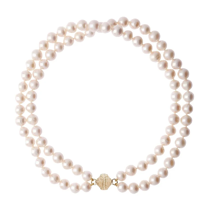 gold plated pendant necklace for girls-Clara Williams Classic Duet Pearl Double Strand Necklace