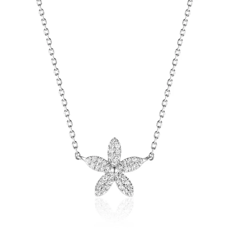 statement crystal necklace for parties-Diamond Flower 14K Gold Necklace