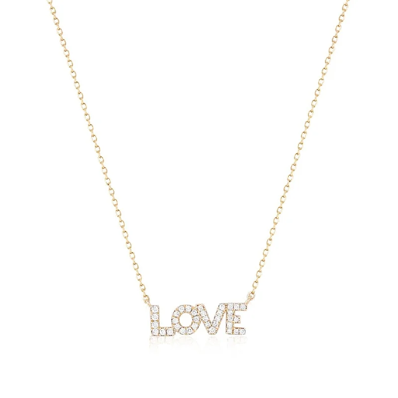 vintage silver pendant necklace-Diamond LOVE 14K Yellow Gold Necklace