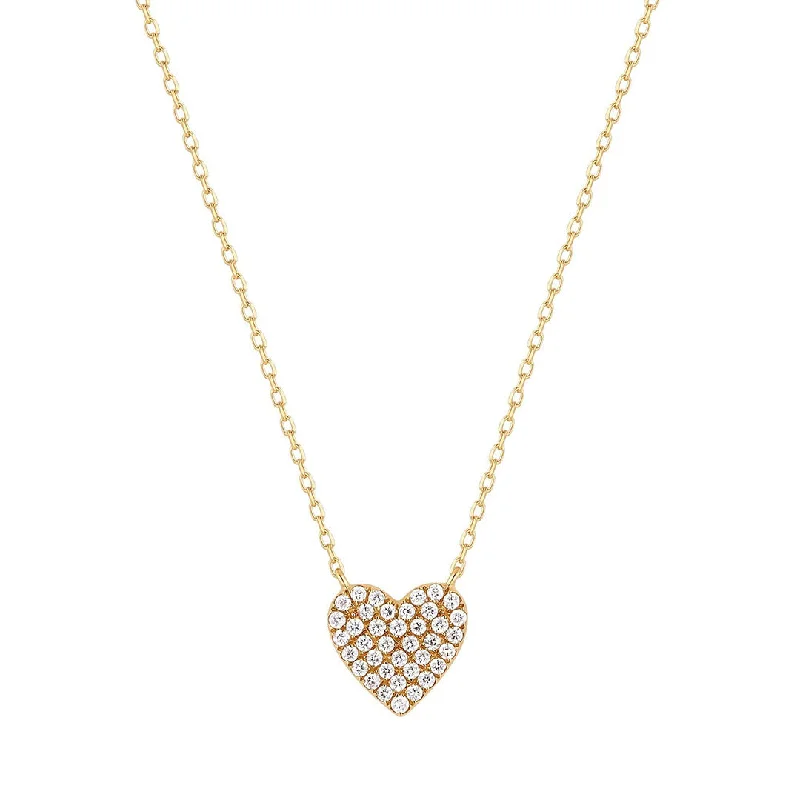 large pendant necklace for men-Diamond Pavé Heart 14K Yellow Gold Necklace