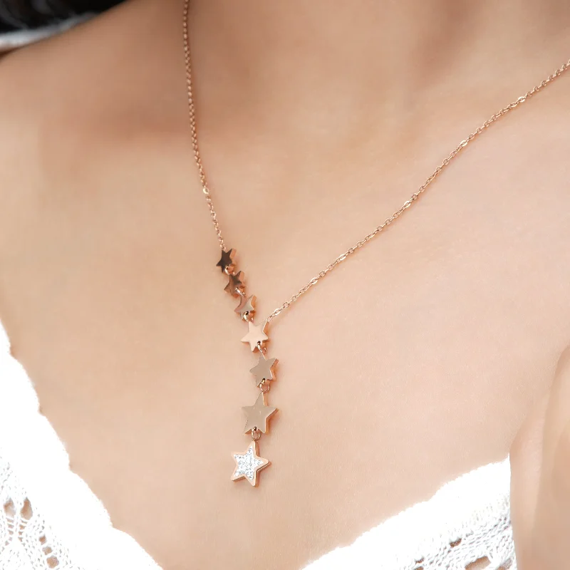 silver hoop necklace for women-Fairy Stars Rosegold Plated Necklace