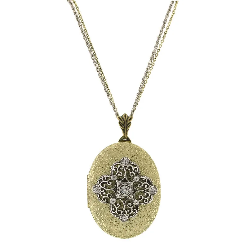 men’s gold cross necklace-1928 Jewelry Crystal Filigree Locket Necklace 32"