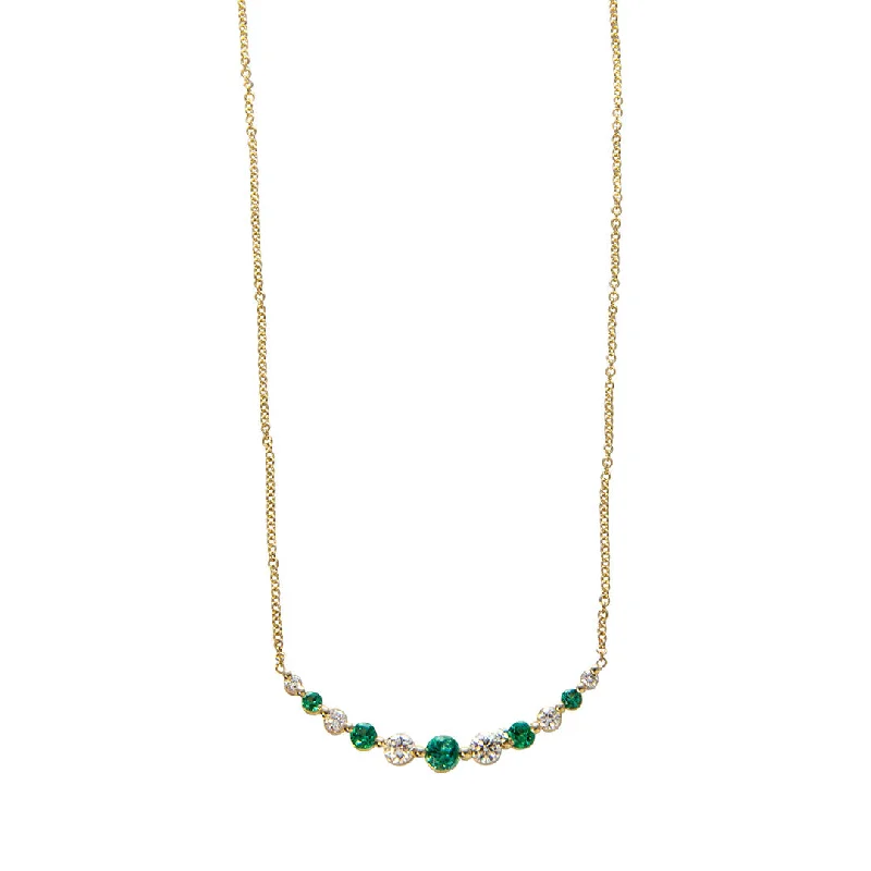 celestial pendant necklace for women-Graduated Emerald & Diamond 14K Yellow Gold Necklace