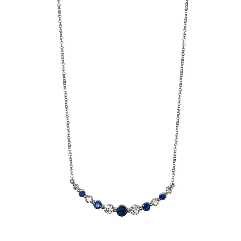 silver link chain necklace for women-Graduated Sapphire & Diamond 14K White Gold Necklace