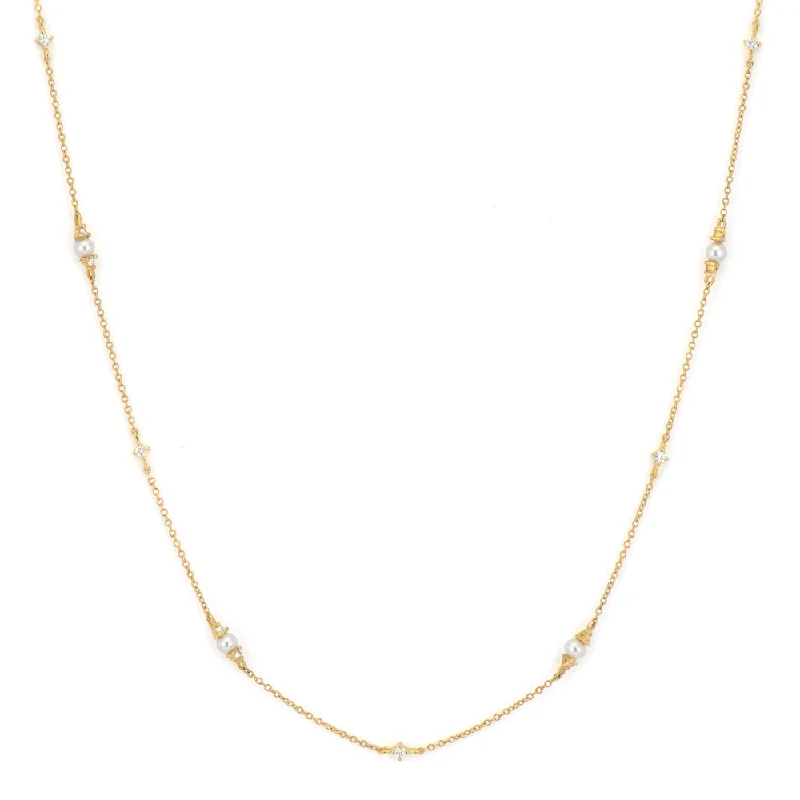 fashion crystal heart necklace-Jude Frances Pearl & Diamond Station Necklace